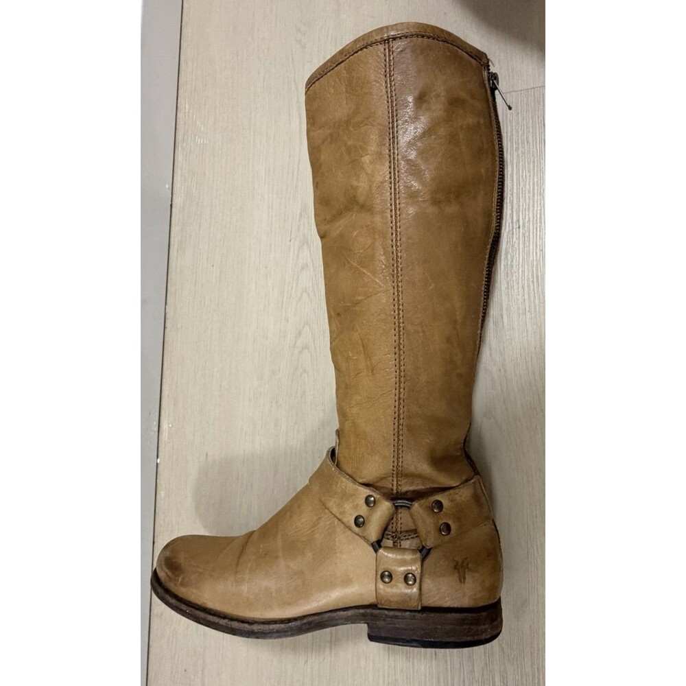 FRYE 76850 PHILLIP HARNESS Tall Back Zip Leather Motorcycle Riding Boots Sz 7